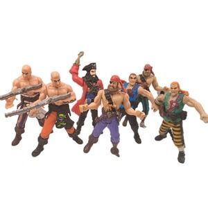 Lot 7 Vintage Chap Mei Action Figures Pirates Hook Captain Ship Mates Ahoy Matey